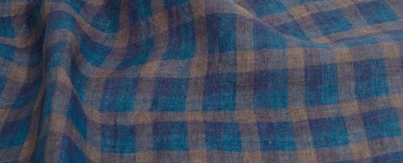 Plaid linen fabric by the yard