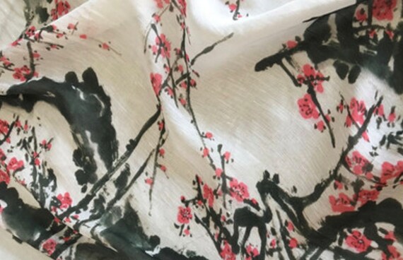 Print silk linen fabric by the yard