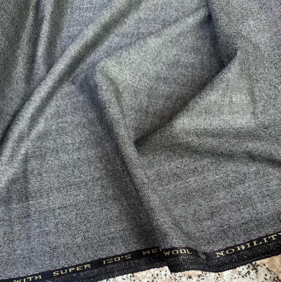Herringbone Worsted Merino Wool Fabric by the yard