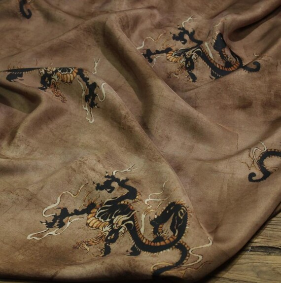 Dragon Print cupra fabric, Print cupro fabric by the yard