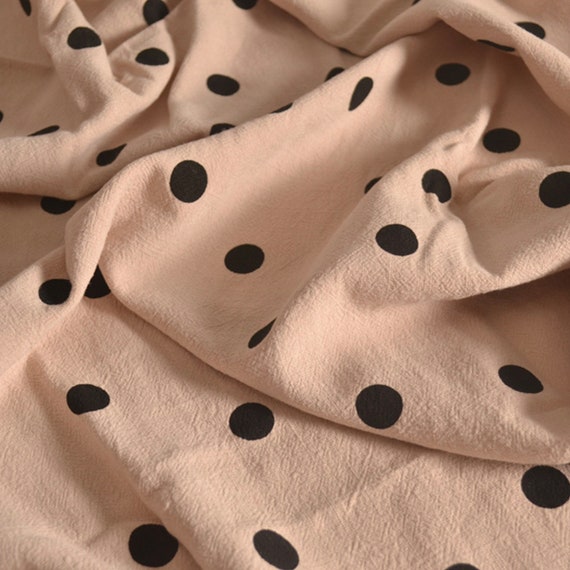 Polka dots print linen viscose fabric by the yard
