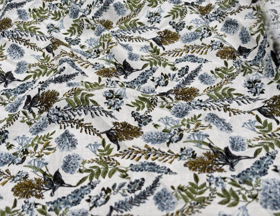 Print floral linen fabric by the yard
