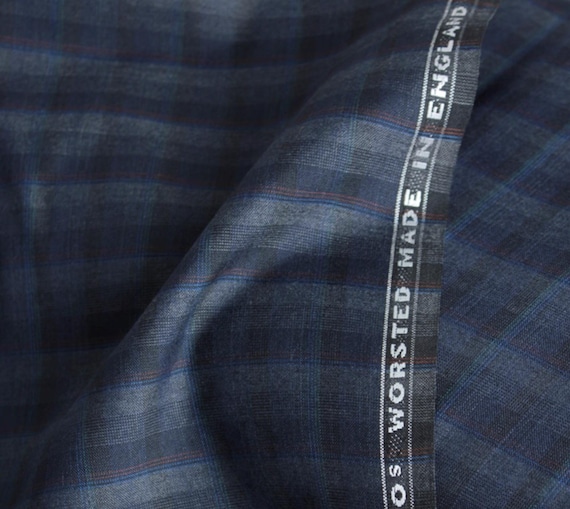 British Fabric Plaid Worsted Wool fabric by the yard for Suiting