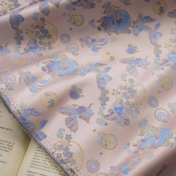 Koi Fish Jacquard brocade fabric by the yard