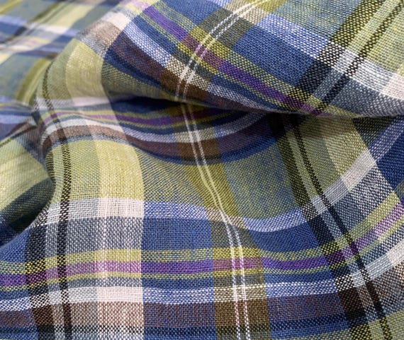 Plaid linen fabric by the yard
