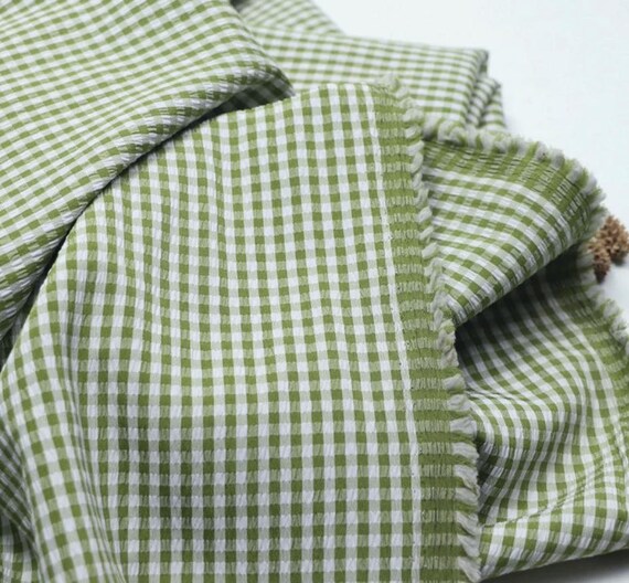 Green plaid fabric by the yard