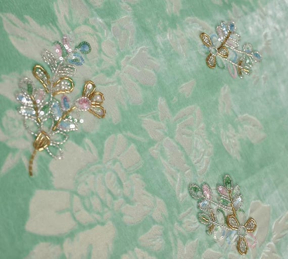 Sequin Beaded Embroidery velvet silk fabric by the yard