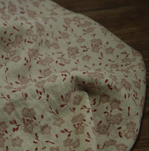 Print floral linen fabric by the yard