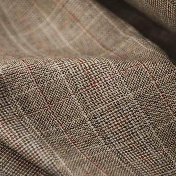 Plaid worsted wool fabric by the yard
