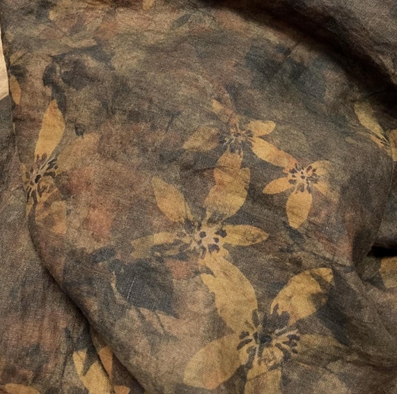 Print floral linen fabric by the yard