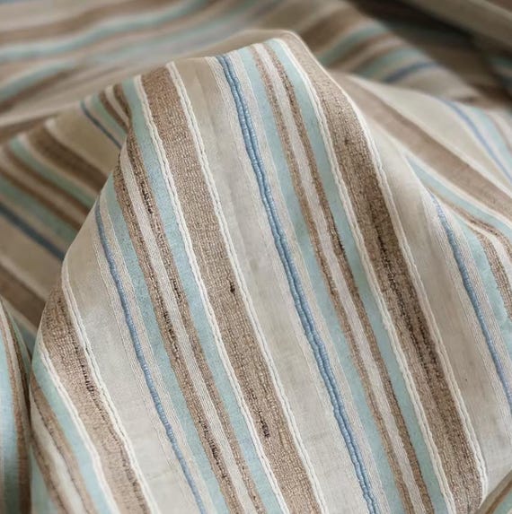 Striped Tussah silk fabric by the yard