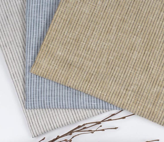 Striped linen fabric by the yard