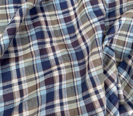 Plaid linen fabric, Grid linen fabric, Gingham linen fabric, Checkered linen fabric by the yard