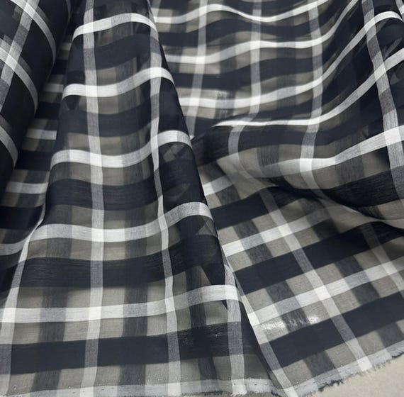 Plaid Silk cotton fabric by the yard