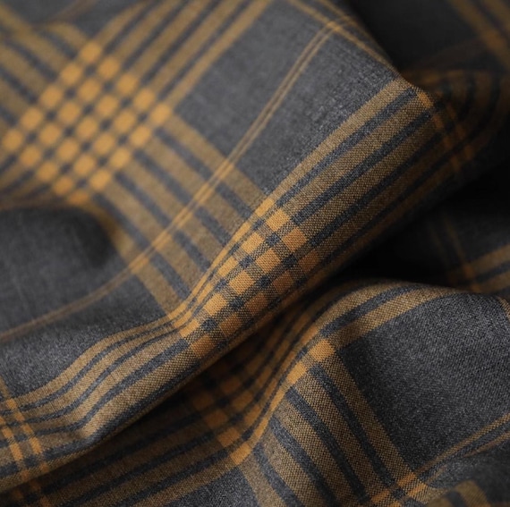 Plaid worsted wool fabric by the yard