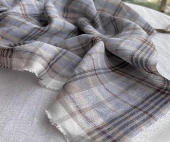 Plaid linen fabric by the yard