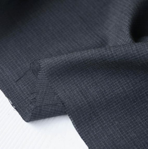 Small Checks Plaid Worsted Wool fabric by the yard