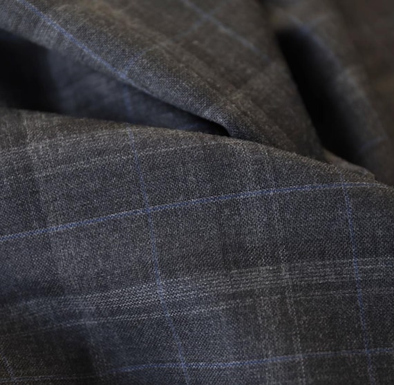 Plaid worsted wool fabric, grid gingham checkered wool fabric by the yard