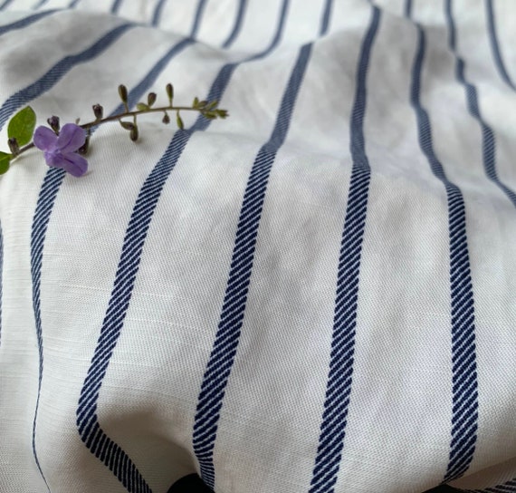 Striped print linen tencel fabric by the yard