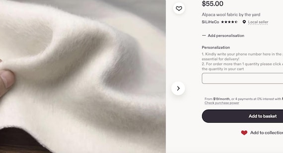 Alpaca wool fabric by the yard