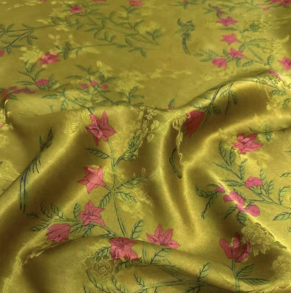Jacquard Gambiered silk fabric by the yard