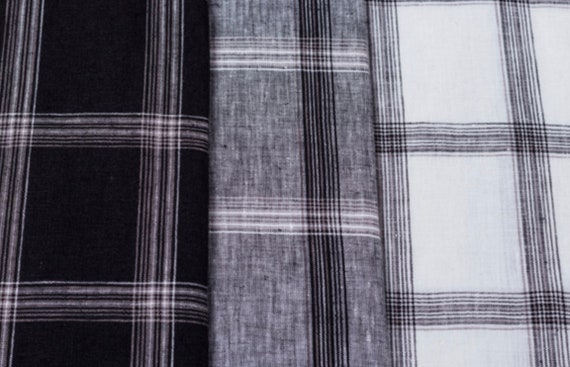 Plaid linen fabric by the yard
