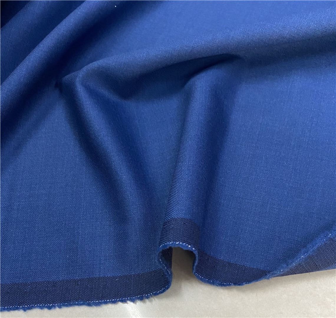 Italian fabric blue worsted wool fabric by the yard | Etsy
