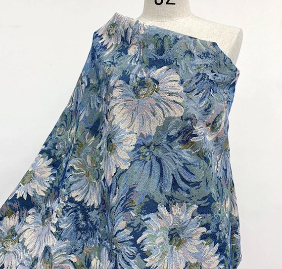 Flowers floral jacquard brocade fabric by the yard