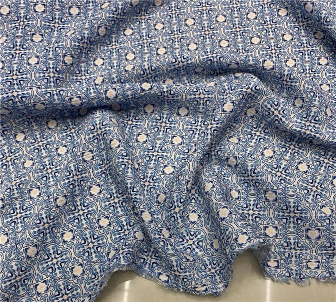 Print linen tencel fabric by the yard | Etsy