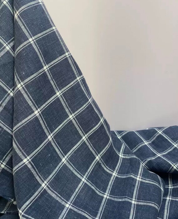 Plaid linen fabric by the yard