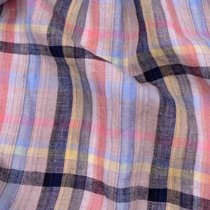 Plaid linen fabric by the yard