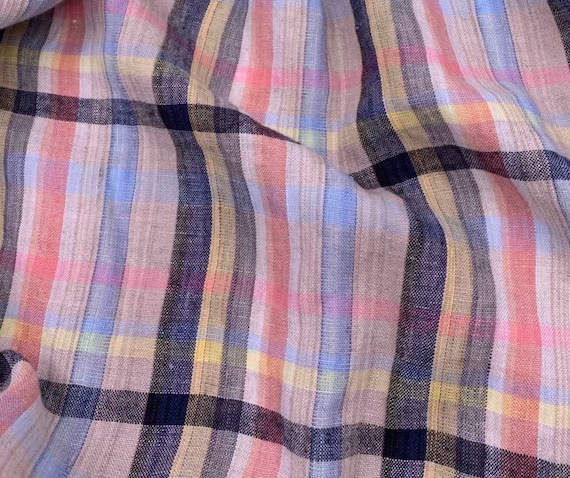 Plaid linen fabric by the yard