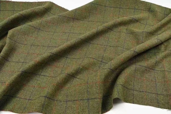 Herringbone Plaid Wool fabric by the yard