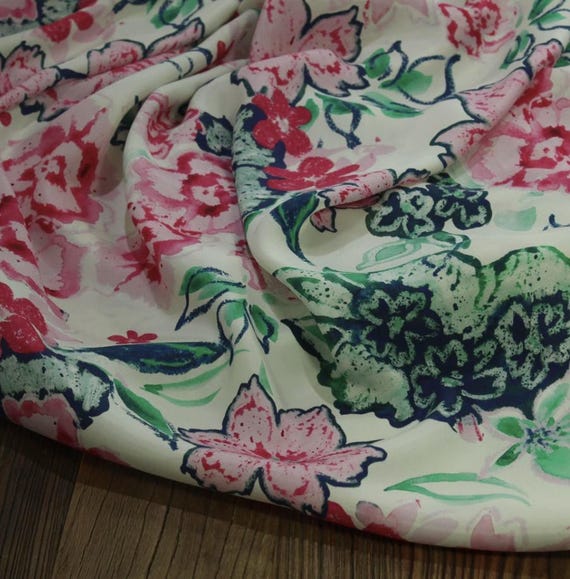 Print cupra fabric, Floral cupro fabric by the yard