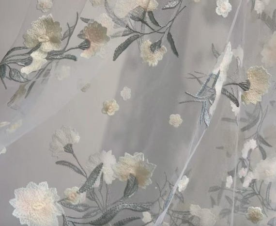 Embroidery flowers lace fabric by the yard