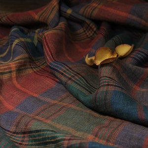 Plaid Yarn dyed multicolors linen fabric by the yard