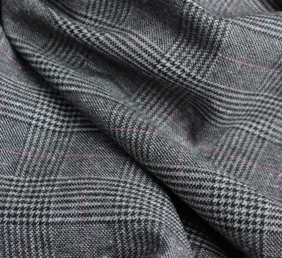 Italian Fabric Plaid Wool Linen fabric by the yard for Suiting