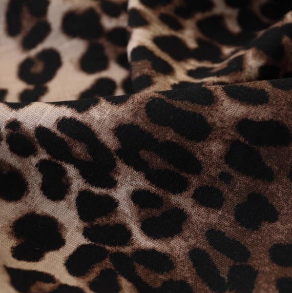 Leopard cheetah animal pattern Print floral linen fabric by the yard
