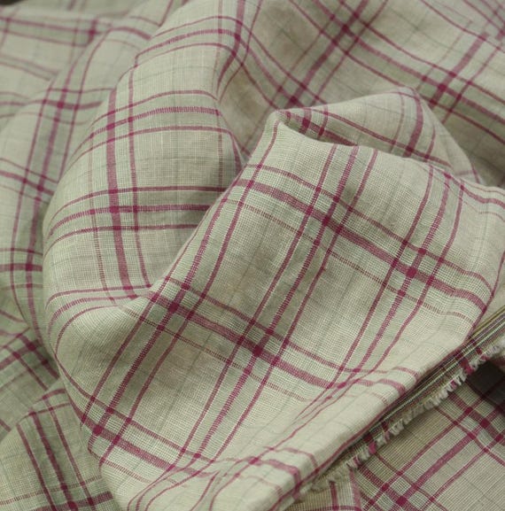Plaid Yarn dyed linen fabric by the yard