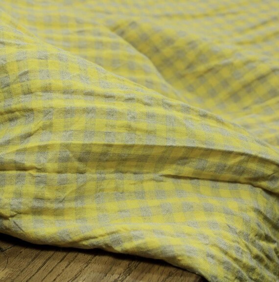 Plaid linen fabric grid gingham checkered linen fabric by the yard