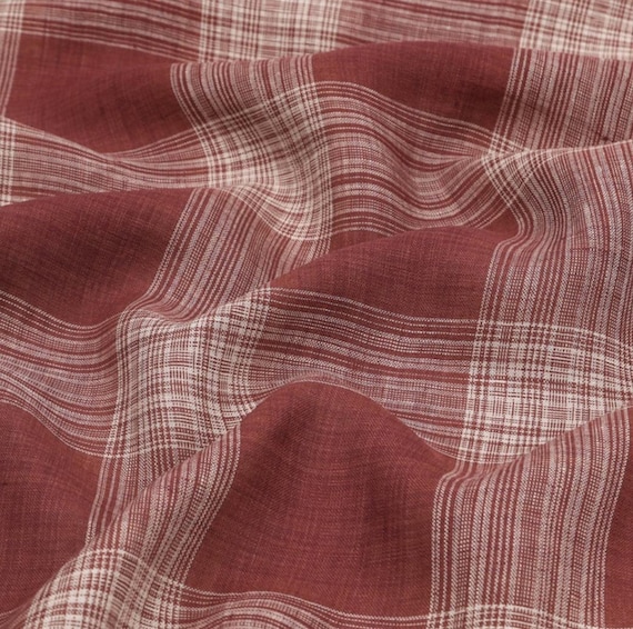 Plaid linen fabric grid gingham checkered linen fabric by the yard