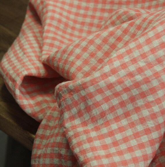 Plaid linen fabric grid gingham checkered linen fabric by the yard