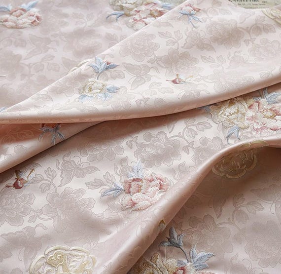 Jacquard brocade fabric, Flowers embroidery fabric by the yard