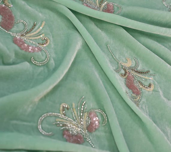Sequin Beaded Embroidery velvet silk fabric by the yard