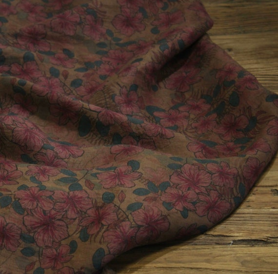 Print floral linen fabric by the yard