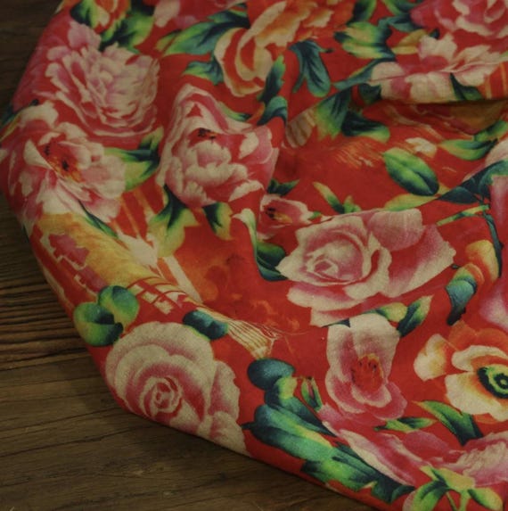 Print floral linen fabric by the yard