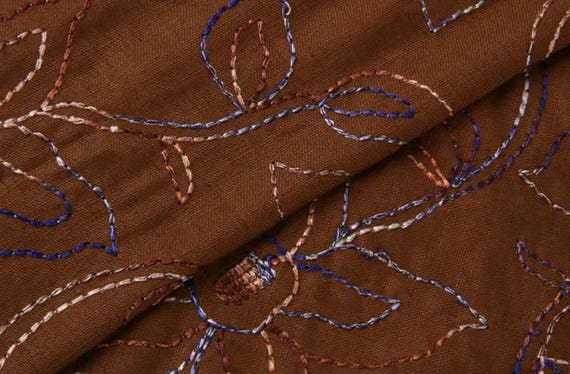 Embroidery linen cotton fabric, Embroidered linen fabric by the yard