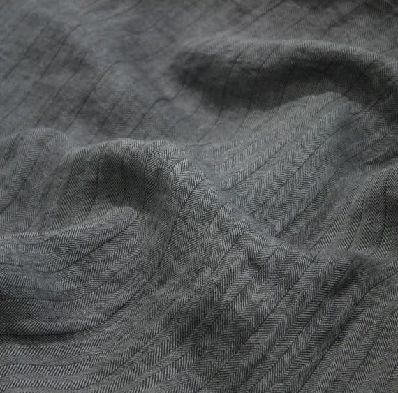 Striped linen fabric by the yard, Herringbone linen fabric