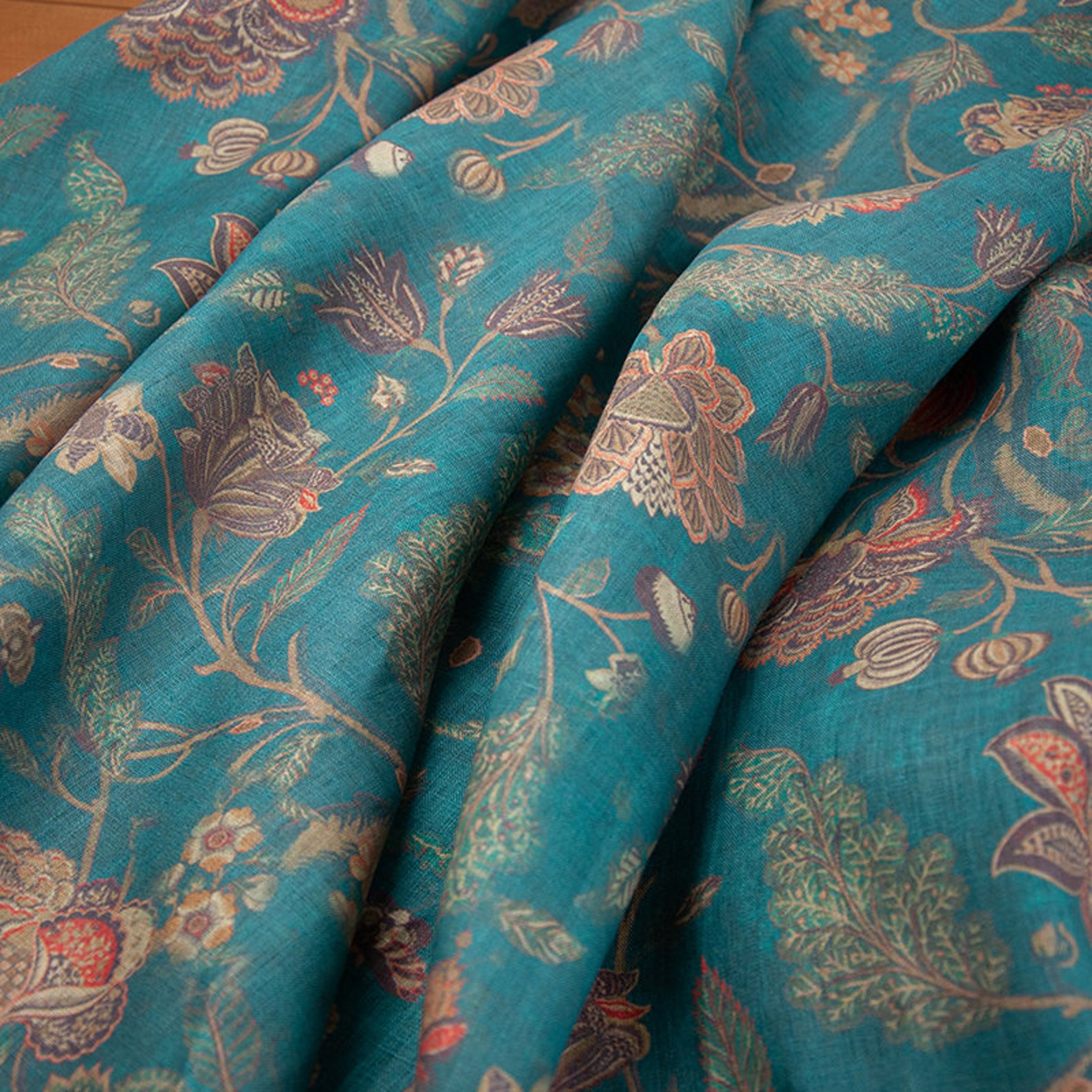 Print floral linen fabric by the yard Etsy