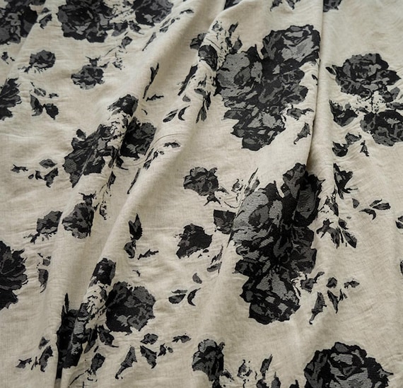 Jacquard linen cotton fabric by the yard